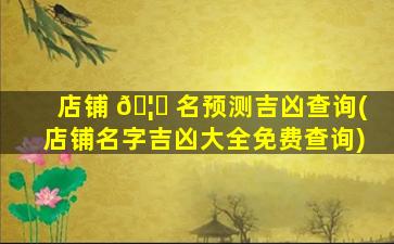 店铺 🦁 名预测吉凶查询(店铺名字吉凶大全免费查询)